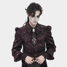 DEVIL FASHION Men's Gothic Jacquard Batwing Shoulder Flap Shirt with Necktie Red