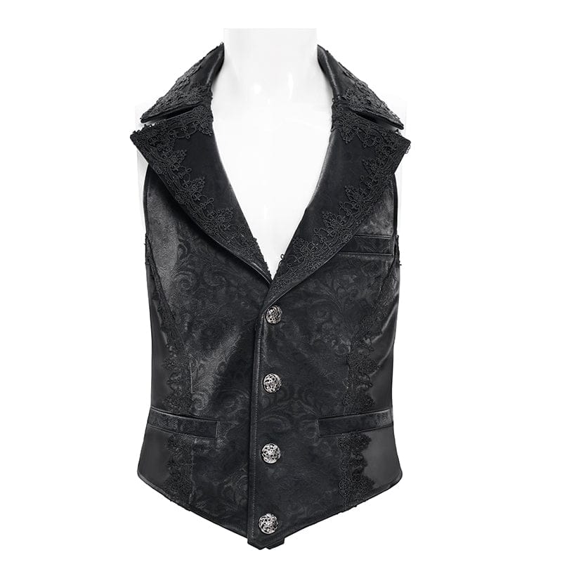 DEVIL FASHION Men's Gothic Jacquard Single-breasted Halterneck Vest Black