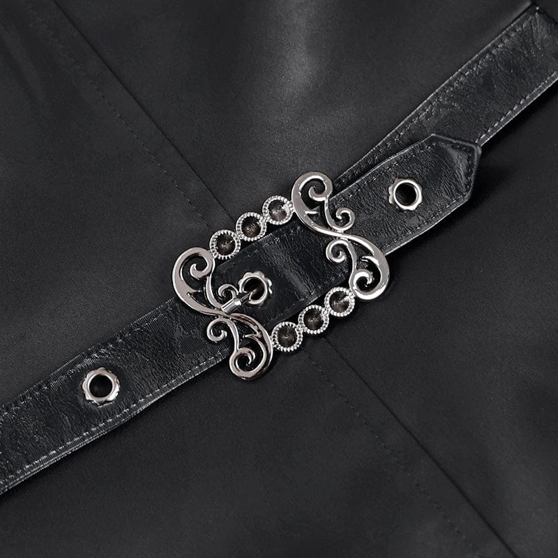 DEVIL FASHION Men's Gothic Jacquard Single-breasted Halterneck Vest Black