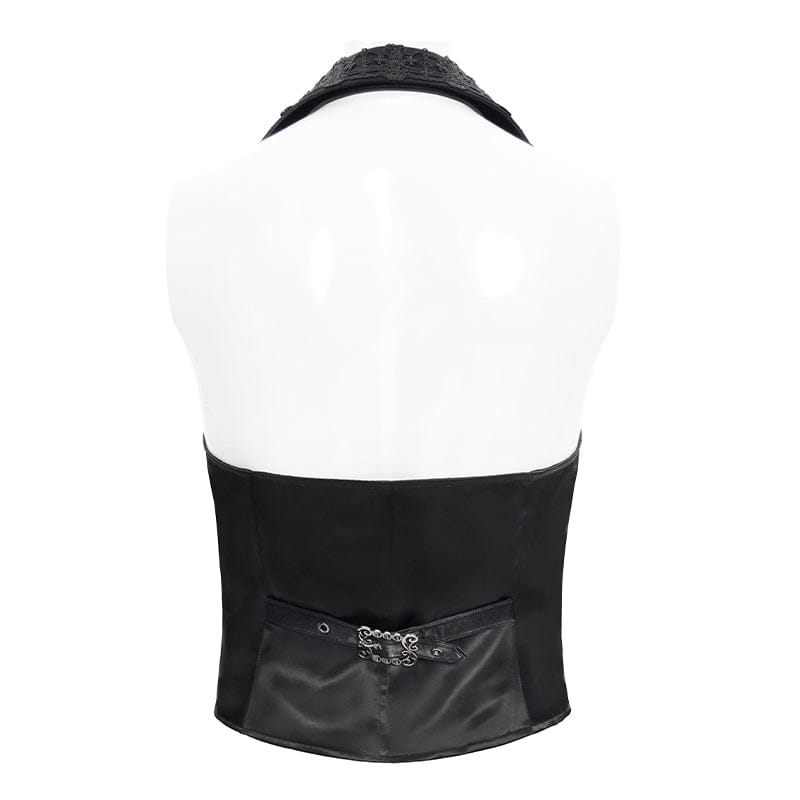 DEVIL FASHION Men's Gothic Jacquard Single-breasted Halterneck Vest Black