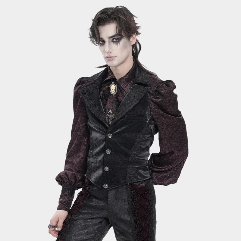 DEVIL FASHION Men's Gothic Jacquard Single-breasted Halterneck Vest Black