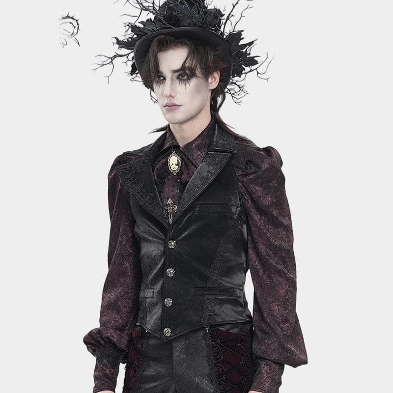 DEVIL FASHION Men's Gothic Jacquard Single-breasted Halterneck Vest Black