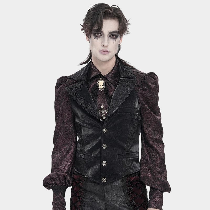 DEVIL FASHION Men's Gothic Jacquard Single-breasted Halterneck Vest Black