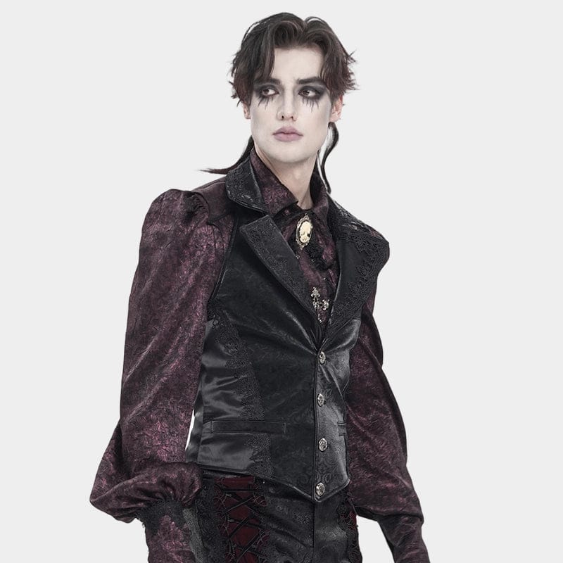 DEVIL FASHION Men's Gothic Jacquard Single-breasted Halterneck Vest Black