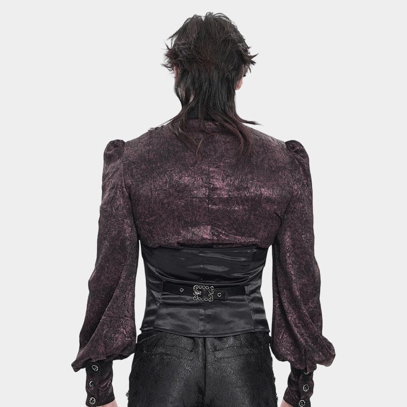 DEVIL FASHION Men's Gothic Jacquard Single-breasted Halterneck Vest Black