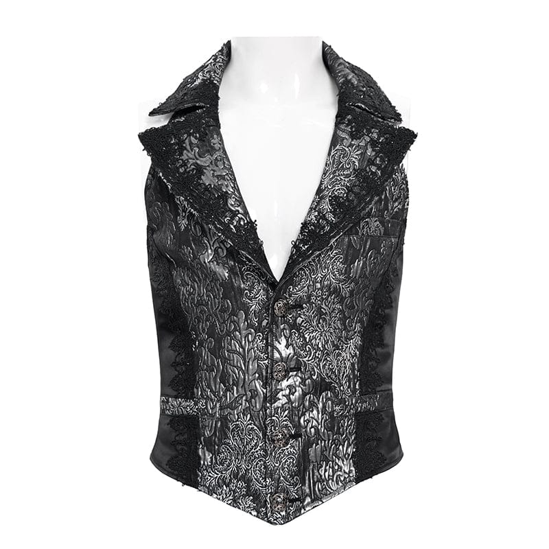 DEVIL FASHION Men's Gothic Jacquard Single-breasted Halterneck Vest Silver
