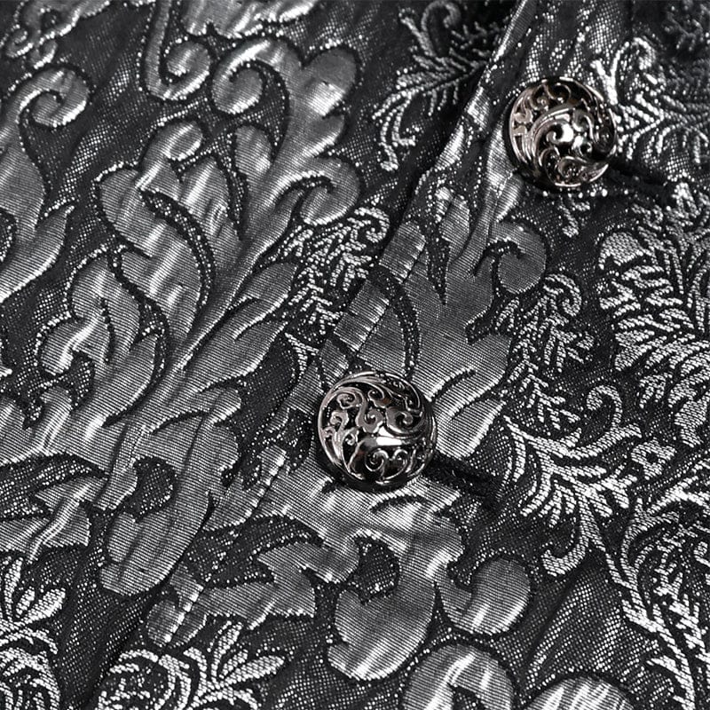 DEVIL FASHION Men's Gothic Jacquard Single-breasted Halterneck Vest Silver