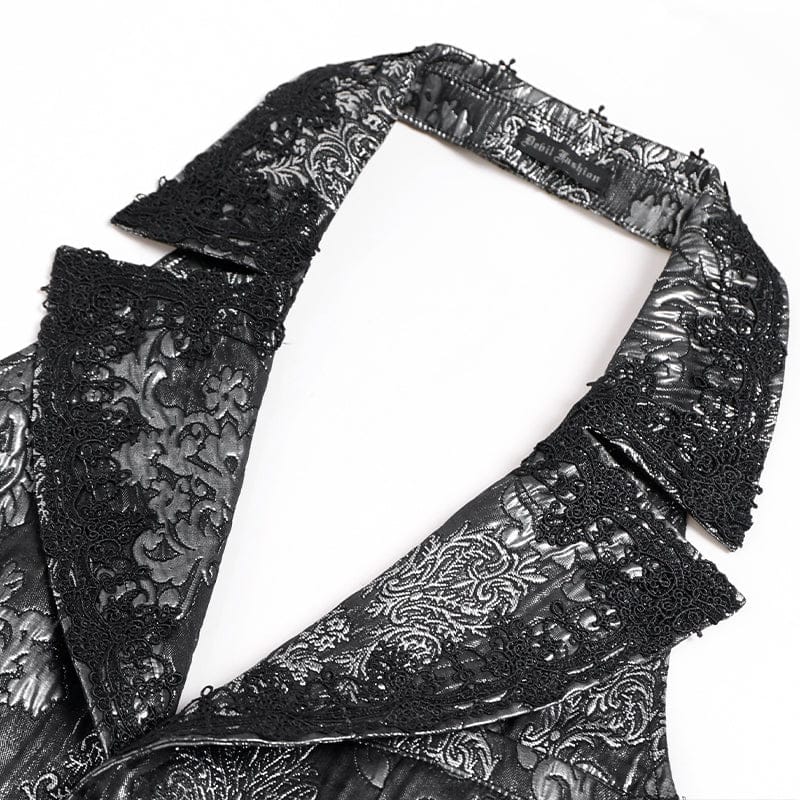 DEVIL FASHION Men's Gothic Jacquard Single-breasted Halterneck Vest Silver