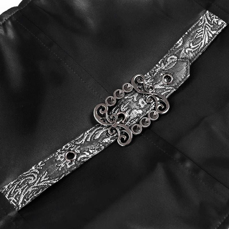 DEVIL FASHION Men's Gothic Jacquard Single-breasted Halterneck Vest Silver