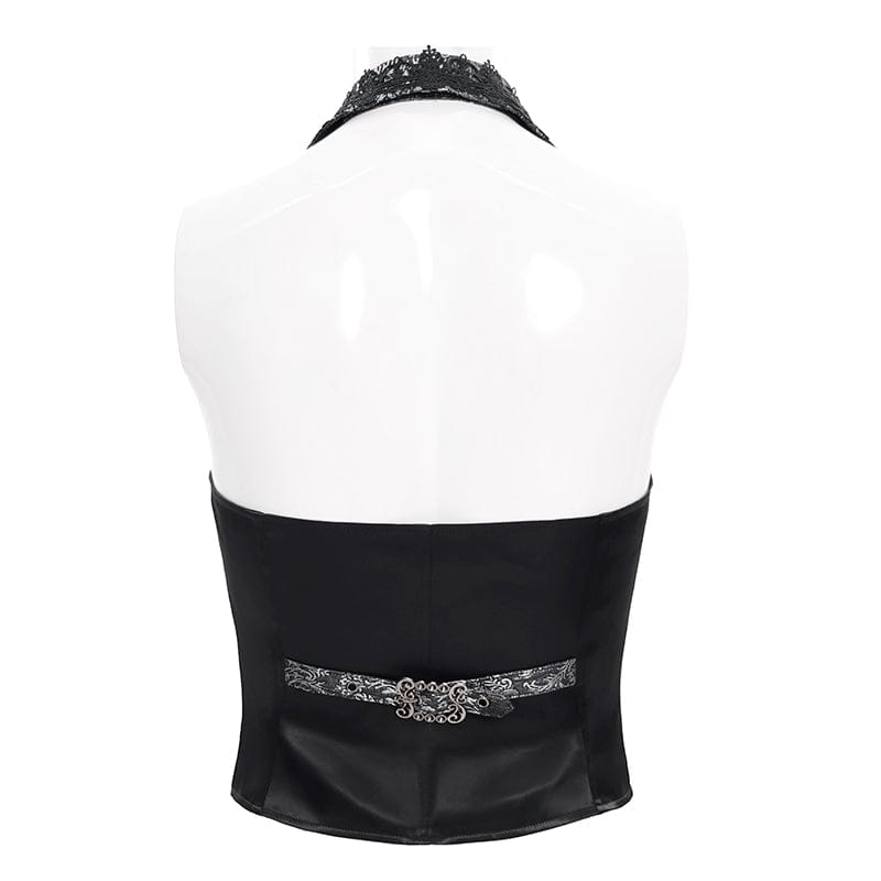 DEVIL FASHION Men's Gothic Jacquard Single-breasted Halterneck Vest Silver