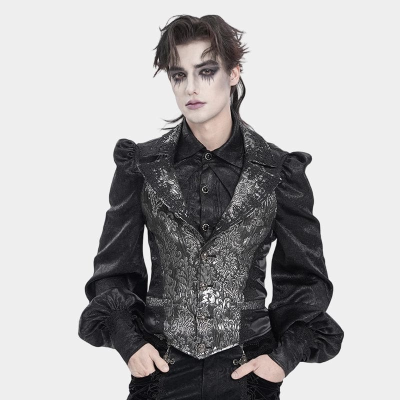 DEVIL FASHION Men's Gothic Jacquard Single-breasted Halterneck Vest Silver