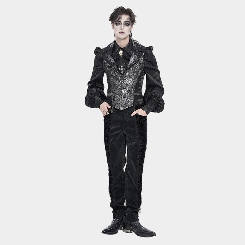 DEVIL FASHION Men's Gothic Jacquard Single-breasted Halterneck Vest Silver