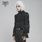 DEVIL FASHION Men's Gothic Lace Splice Lace-up Puff Sleeved Shirt
