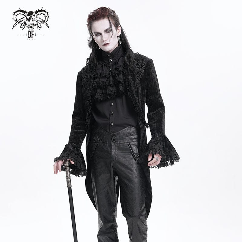 DEVIL FASHION Men's Gothic Lace Swallow-tailed Jacket