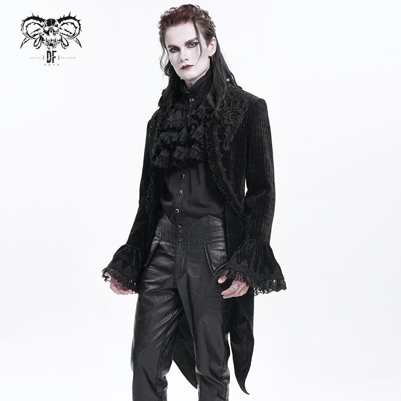 DEVIL FASHION Men's Gothic Lace Swallow-tailed Jacket