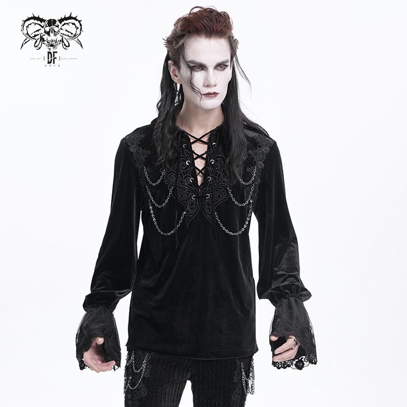 DEVIL FASHION Men's  Gothic Lace-up Chain Lace Shirt