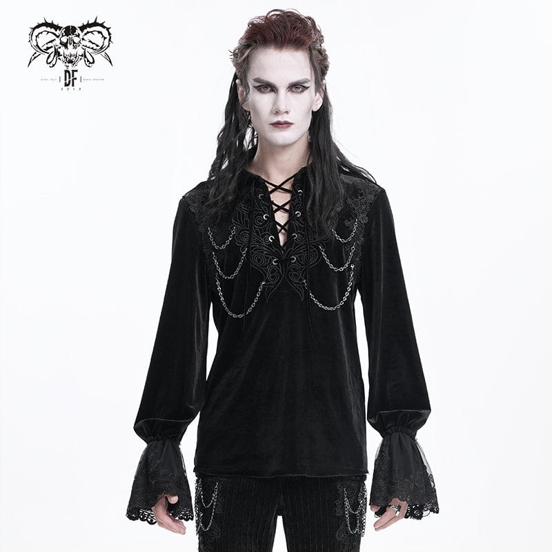 DEVIL FASHION Men's  Gothic Lace-up Chain Lace Shirt