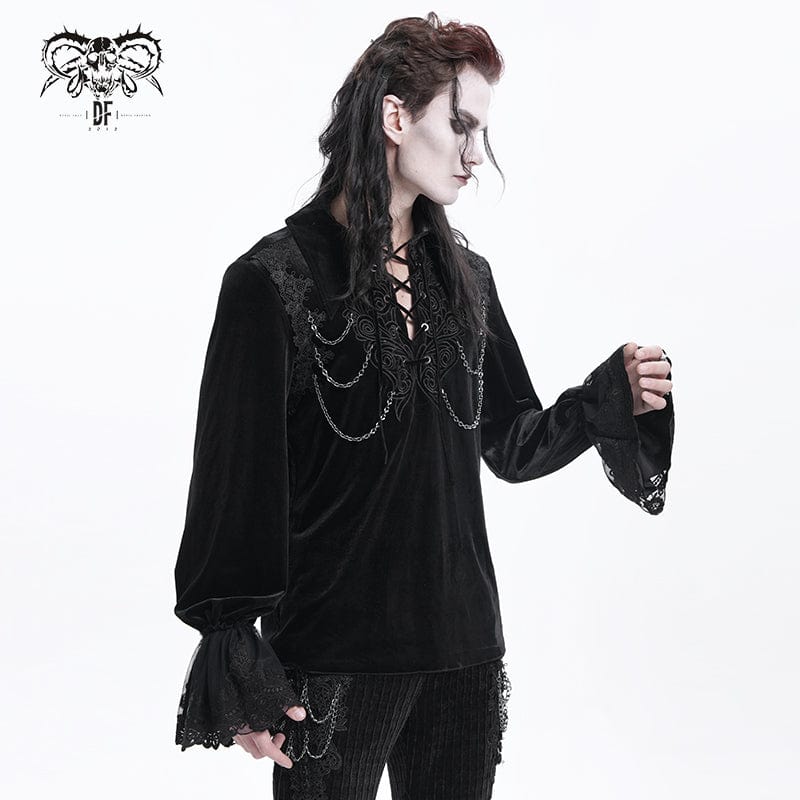 DEVIL FASHION Men's  Gothic Lace-up Chain Lace Shirt