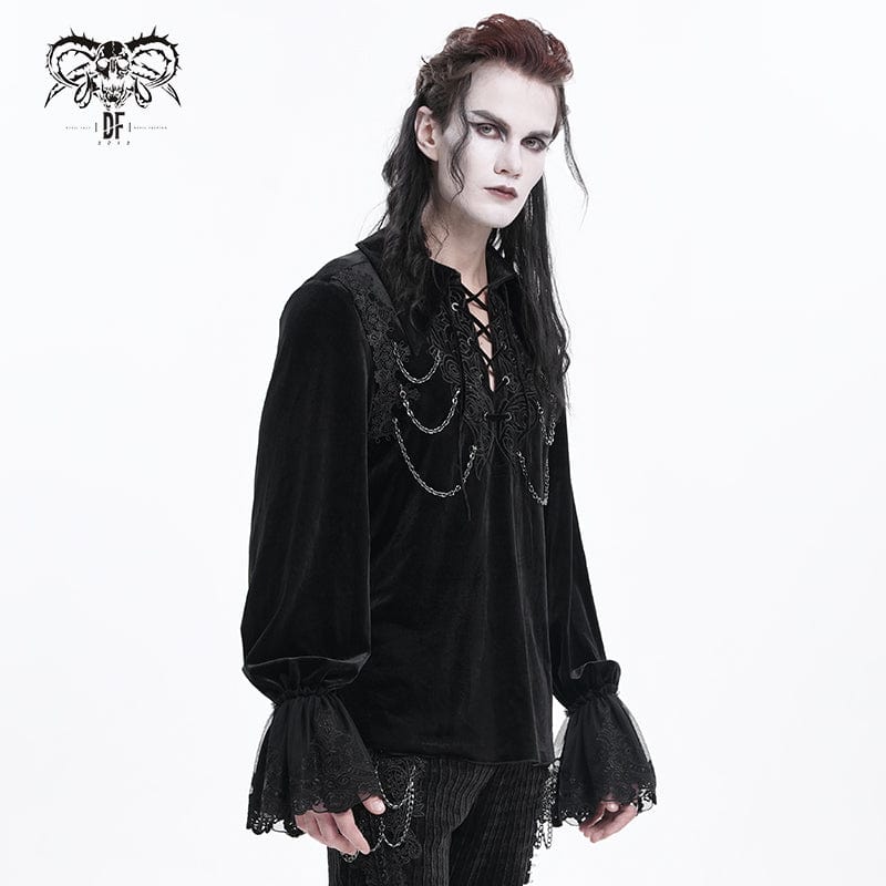 DEVIL FASHION Men's  Gothic Lace-up Chain Lace Shirt