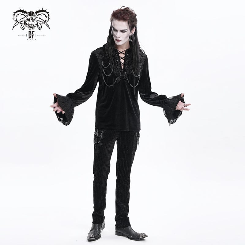 DEVIL FASHION Men's  Gothic Lace-up Chain Lace Shirt