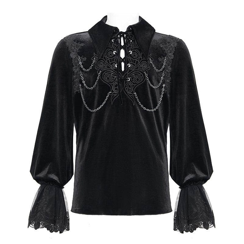 DEVIL FASHION Men's  Gothic Lace-up Chain Lace Shirt