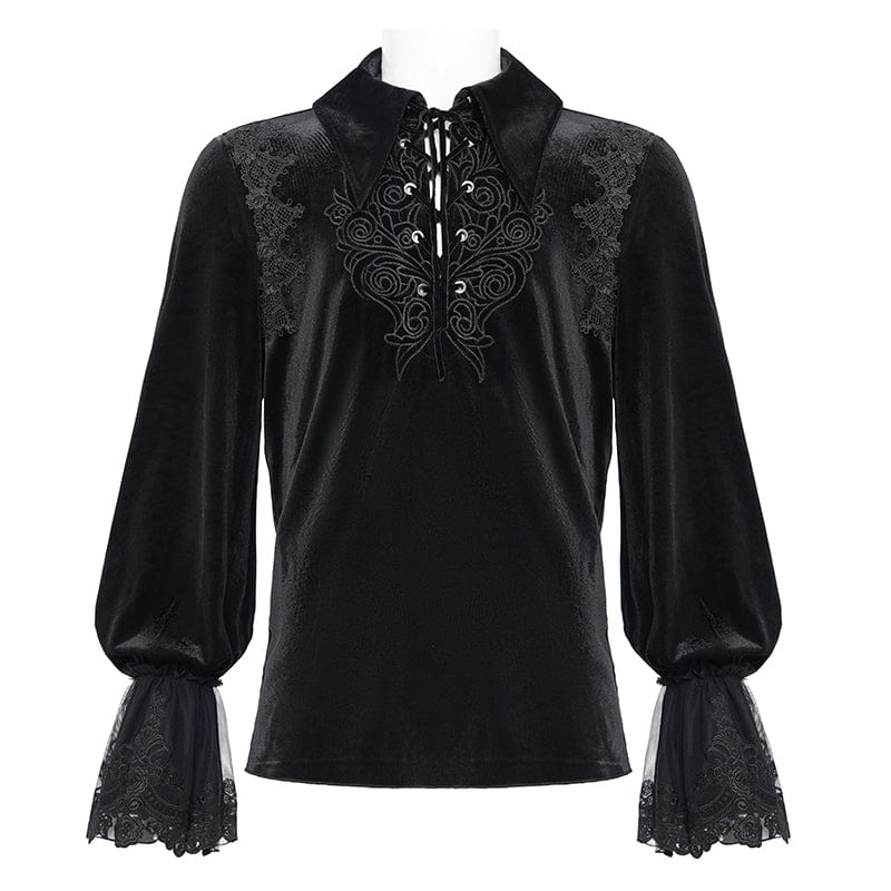 DEVIL FASHION Men's  Gothic Lace-up Chain Lace Shirt