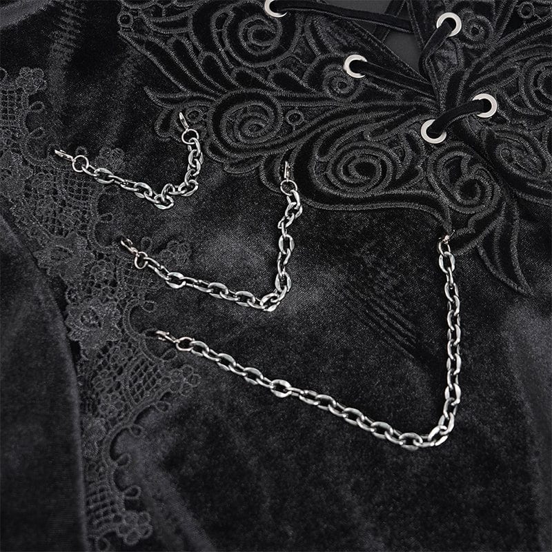 DEVIL FASHION Men's  Gothic Lace-up Chain Lace Shirt