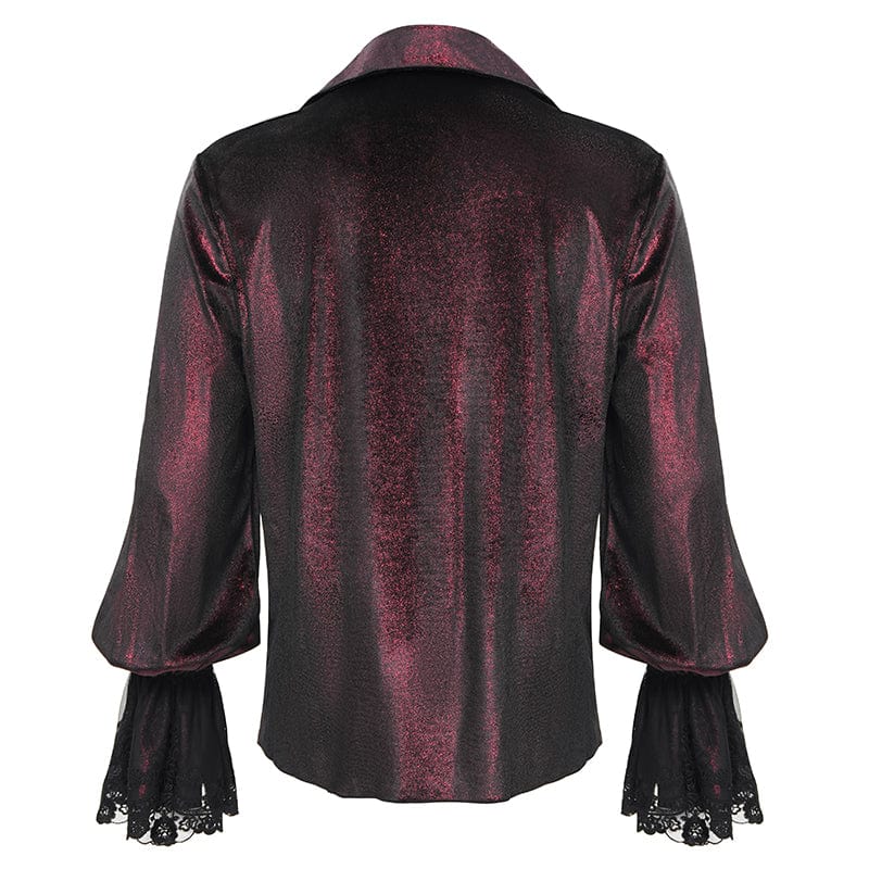 DEVIL FASHION Men's  Gothic Lace-up Chain Lace Shirt Wine Red