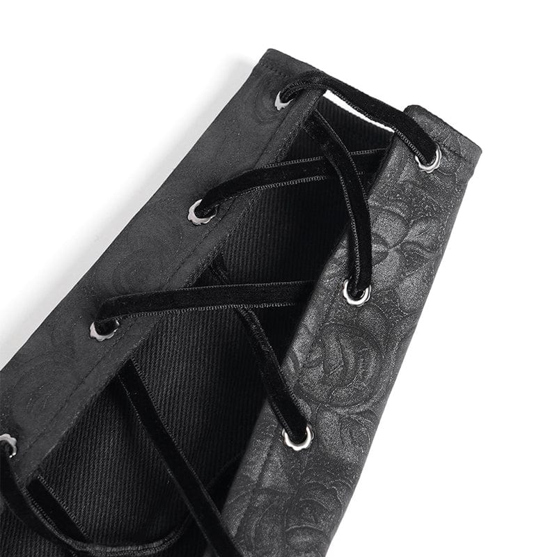 DEVIL FASHION Men's Gothic Lace-up Embroidered Velvet Splice Arm Sleeves