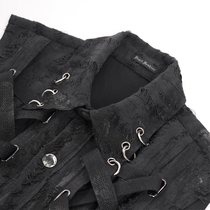 DEVIL FASHION Men's Gothic Lace-up Ripped Ring Vest