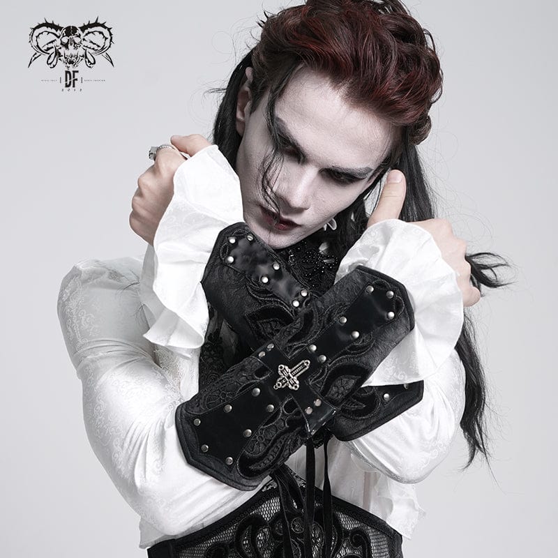 DEVIL FASHION Men's Gothic Lace-up Studs Cross Gloves