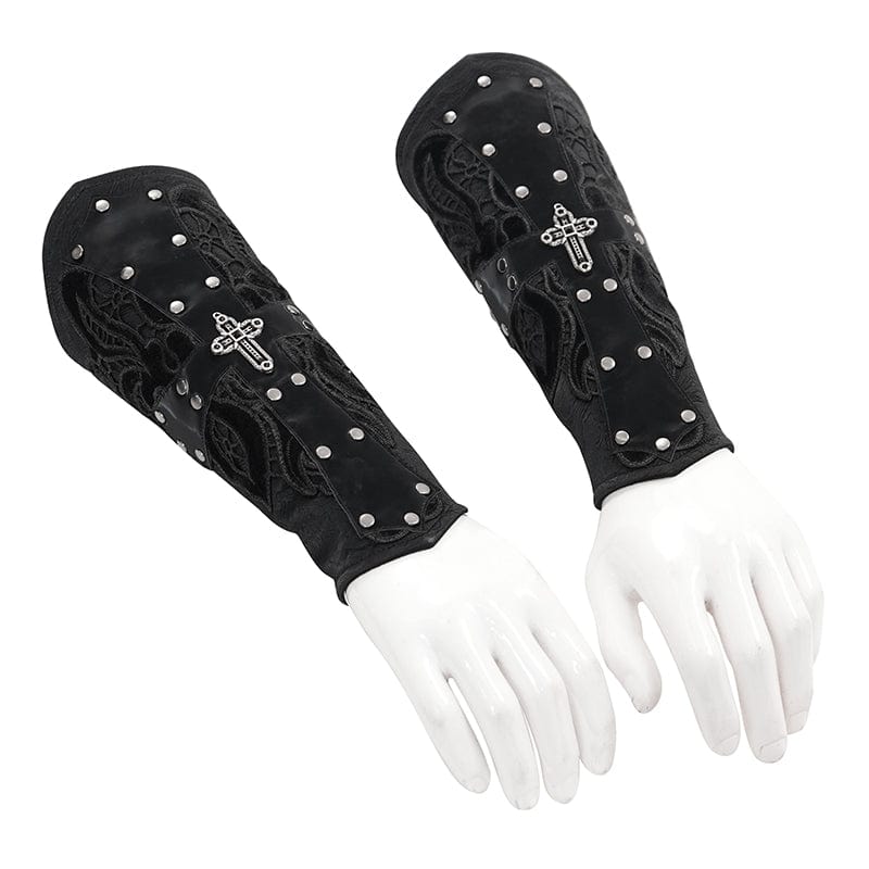 DEVIL FASHION Men's Gothic Lace-up Studs Cross Gloves