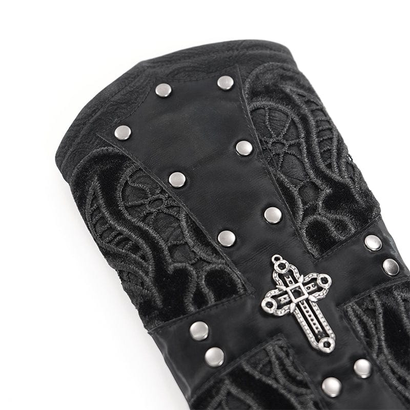 DEVIL FASHION Men's Gothic Lace-up Studs Cross Gloves