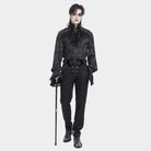 DEVIL FASHION Men's Gothic Marble Printed Bishop Sleeved Shirt Black