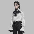 DEVIL FASHION Men's Gothic Marble Printed Bishop Sleeved Shirt White