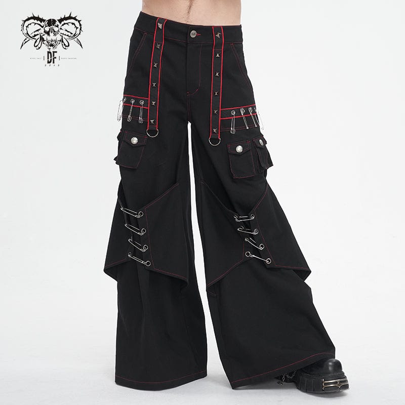 DEVIL FASHION Men's Gothic Pin Studded Flared Pants