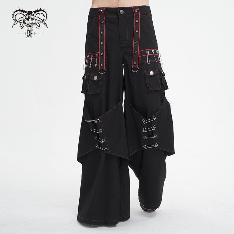 DEVIL FASHION Men's Gothic Pin Studded Flared Pants