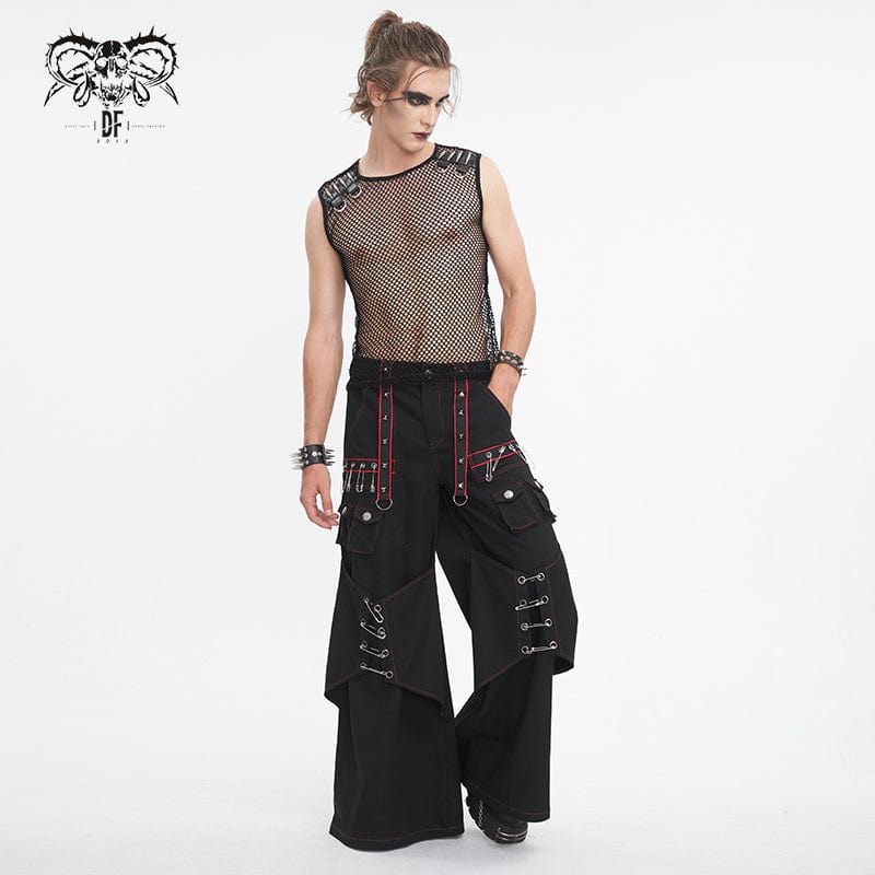 DEVIL FASHION Men's Gothic Pin Studded Flared Pants