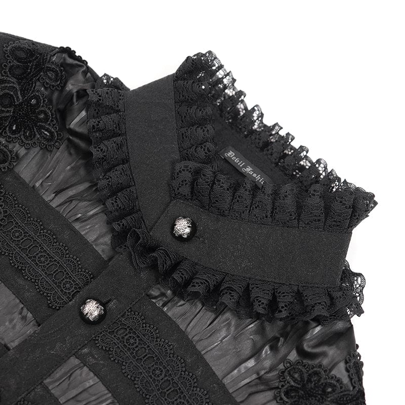 DEVIL FASHION Men's  Gothic Pleated Lace Crochet Shirt