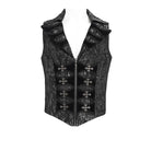 DEVIL FASHION Men's Gothic Printed Plunging Turn-down Collar Swallow-tailed Waistcoat