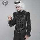 DEVIL FASHION Men's Gothic Printed Plunging Turn-down Collar Swallow-tailed Waistcoat