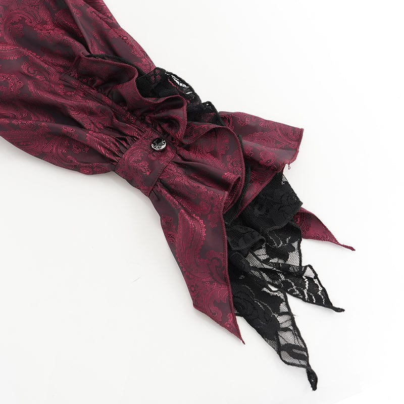 DEVIL FASHION Men's Gothic Puff Sleeved Beaded Shirt with Lace Necktie