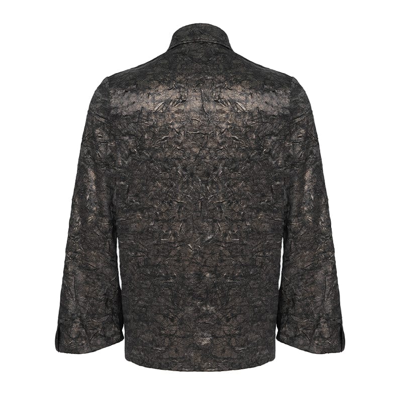 DEVIL FASHION Men's Gothic Puff Sleeved Faux Leather Splice Shirt with Chain