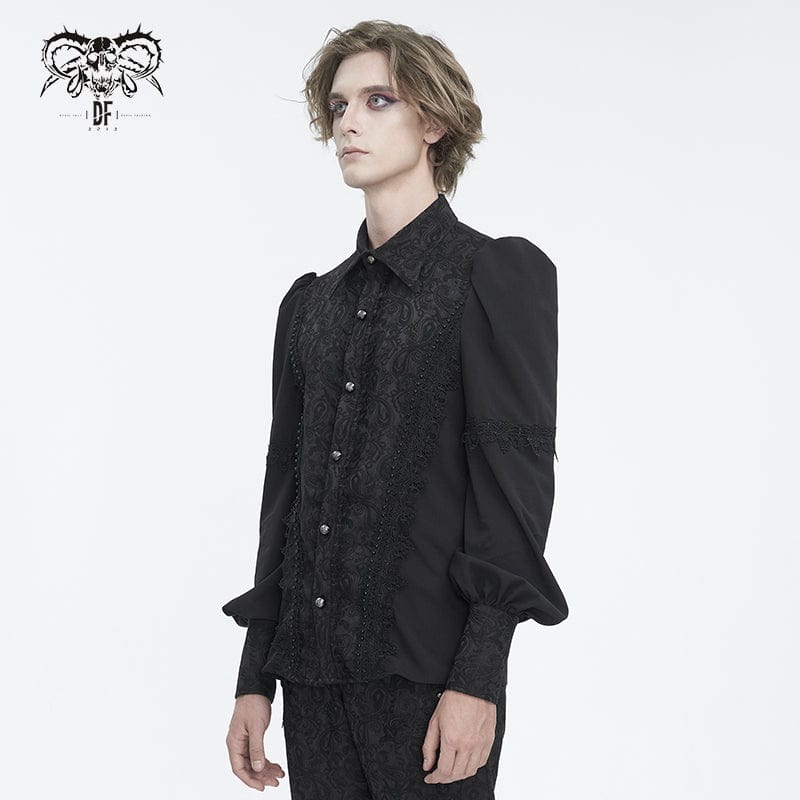 DEVIL FASHION Men's Gothic Puff Sleeved Jacquard Splice Shirt