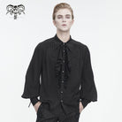 DEVIL FASHION Men's Gothic Puff Sleeved Ruffled Lace Splice Shirt Black