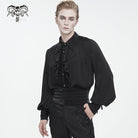 DEVIL FASHION Men's Gothic Puff Sleeved Ruffled Lace Splice Shirt Black