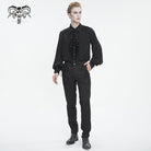 DEVIL FASHION Men's Gothic Puff Sleeved Ruffled Lace Splice Shirt Black