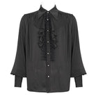 DEVIL FASHION Men's Gothic Puff Sleeved Ruffled Lace Splice Shirt Black