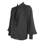DEVIL FASHION Men's Gothic Puff Sleeved Ruffled Lace Splice Shirt Black