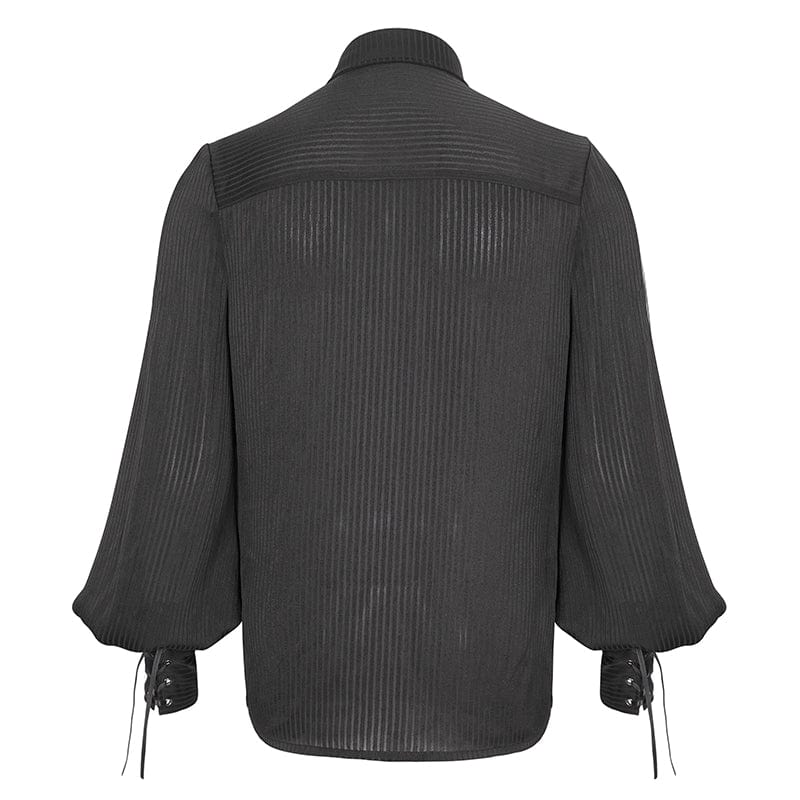 DEVIL FASHION Men's Gothic Puff Sleeved Ruffled Lace Splice Shirt Black
